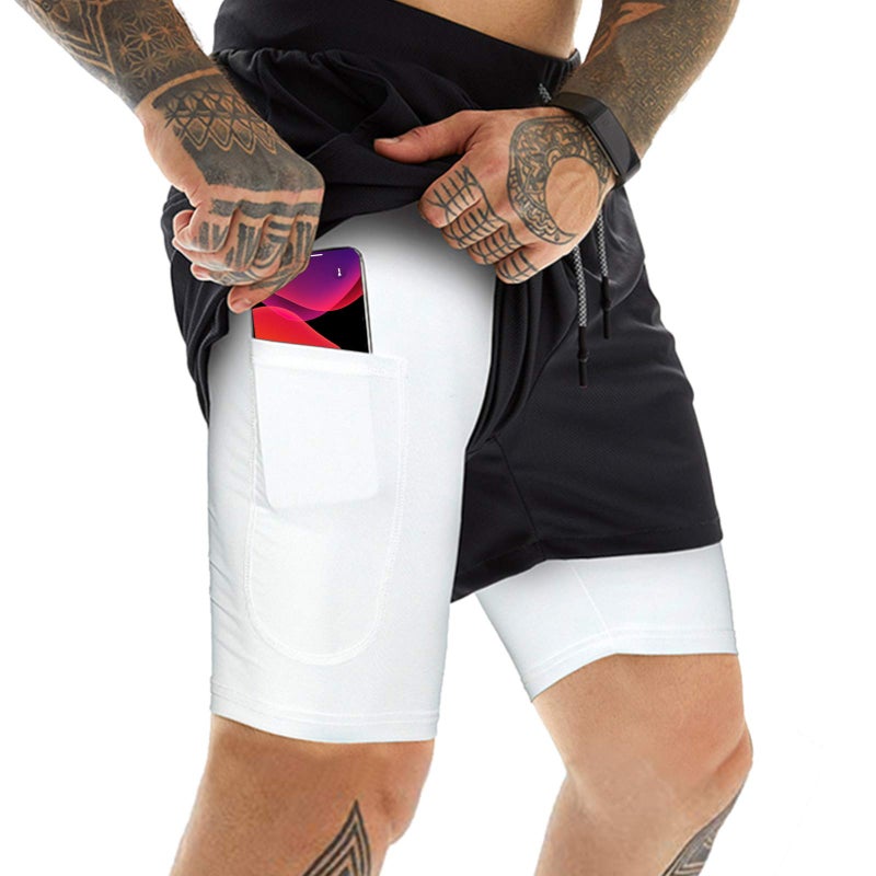 OEBLD Mens Athletic Shorts 2-in-1 Gym Workout Running 7'' Shorts with Towel loop Black (US L ) - Image 1